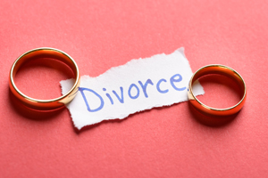 divorce paper with two wedding bands